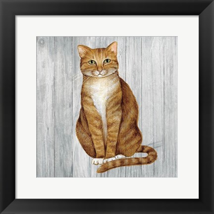 Framed Country Kitty II on Wood Print