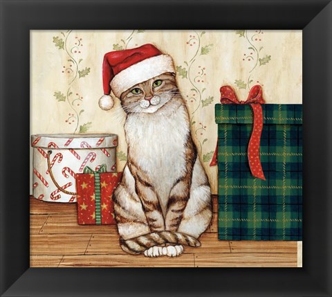 Framed Christmas Kitty  III Print