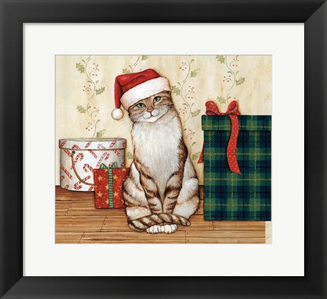 Framed Christmas Kitty  III Print