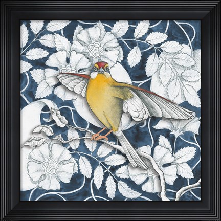 Framed Arts and Crafts Bird IV Indigo Print