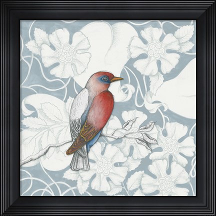 Framed Arts and Crafts Birds I Tone on Tone Print