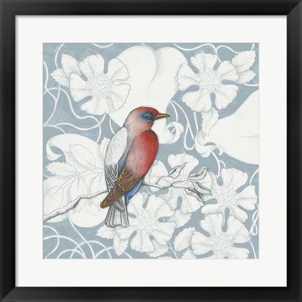 Framed Arts and Crafts Birds I Tone on Tone Print