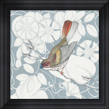 Framed Arts and Crafts Birds II Tone on Tone Print