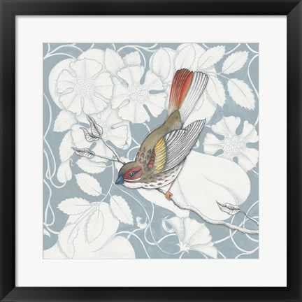 Framed Arts and Crafts Birds II Tone on Tone Print