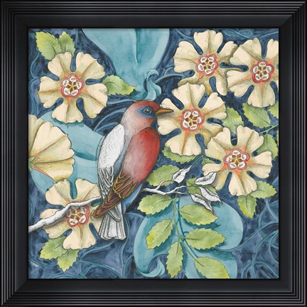 Framed Arts and Crafts Bird I Print