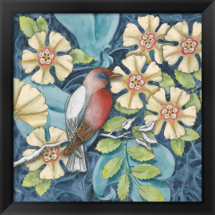 Framed Arts and Crafts Bird I Print