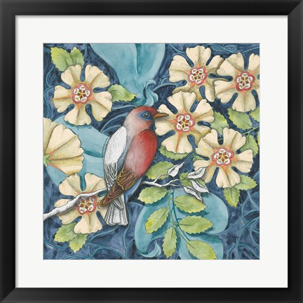 Framed Arts and Crafts Bird I Print