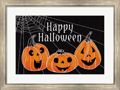 Framed Spooky Jack O Lanterns Three Pumpkins Print