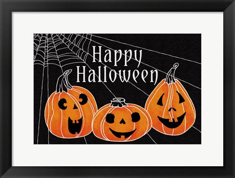 Framed Spooky Jack O Lanterns Three Pumpkins Print