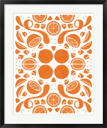 Framed Retro Orange Otomi Monotone Print