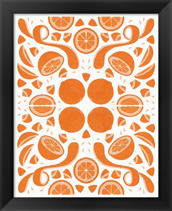 Framed Retro Orange Otomi Monotone Print