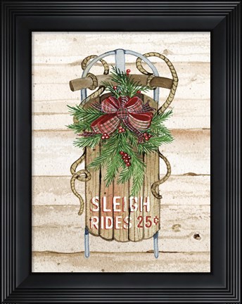Framed Holiday Sports II on Wood Sleigh Rides Print
