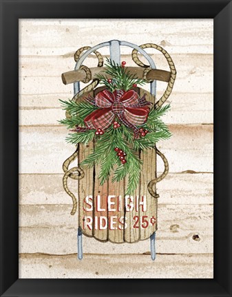 Framed Holiday Sports II on Wood Sleigh Rides Print