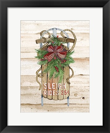 Framed Holiday Sports II on Wood Sleigh Rides Print