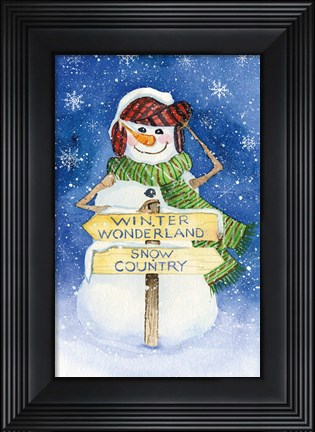 Framed Snowman Saying III on Blue Print