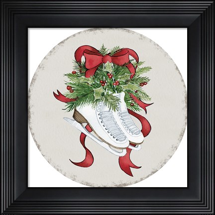 Framed Holiday Sports I Round Print