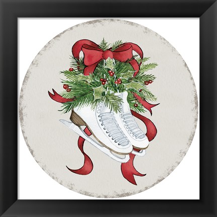 Framed Holiday Sports I Round Print