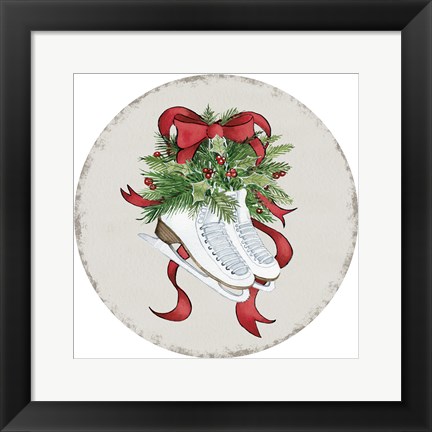 Framed Holiday Sports I Round Print
