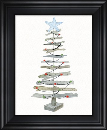 Framed Coastal Holiday Tree III Red Print