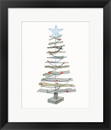 Framed Coastal Holiday Tree III Red Print