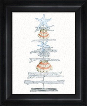 Framed Coastal Holiday Tree I Red Print