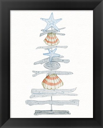 Framed Coastal Holiday Tree I Red Print