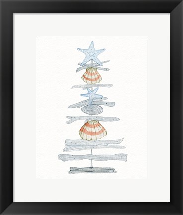 Framed Coastal Holiday Tree I Red Print