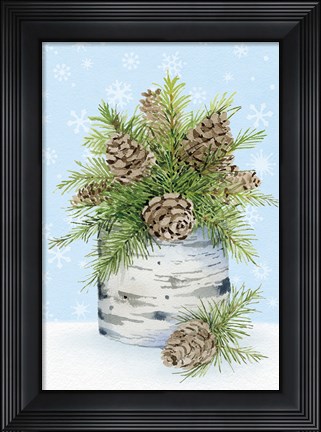 Framed Birch Vase II on Blue Print