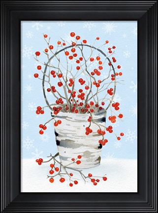 Framed Birch Vase I on Blue Print