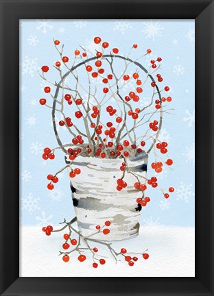 Framed Birch Vase I on Blue Print