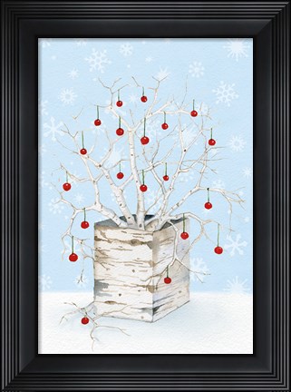 Framed Birch Vase III on Blue Print