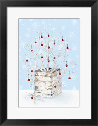 Framed Birch Vase III on Blue Print