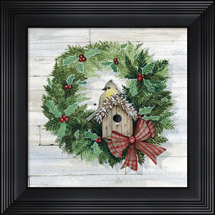 Framed Holiday Wreath III on Wood Print