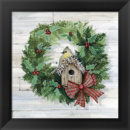 Framed Holiday Wreath III on Wood Print