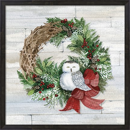 Framed Holiday Wreath II on Wood Print