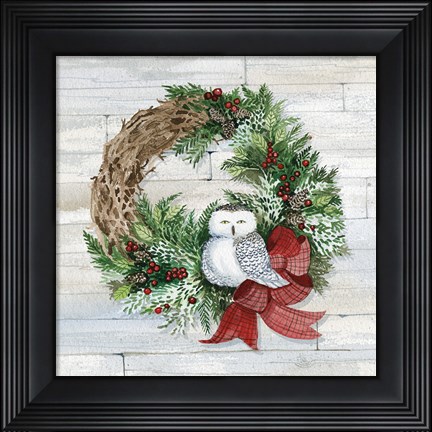 Framed Holiday Wreath II on Wood Print