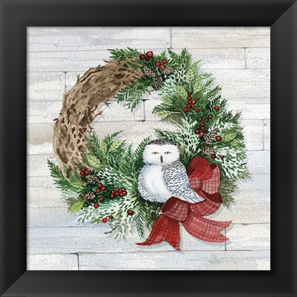 Framed Holiday Wreath II on Wood Print