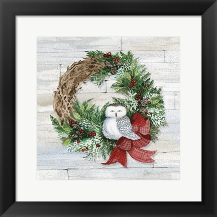 Framed Holiday Wreath II on Wood Print