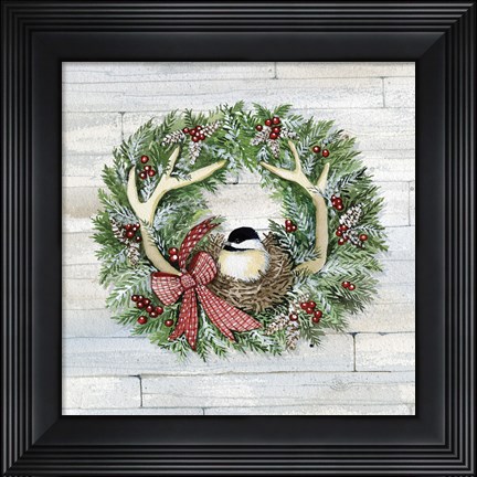 Framed Holiday Wreath IV on Wood Print