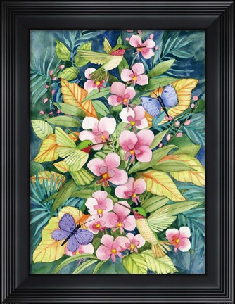 Framed Orchids and Hummingbirds Print
