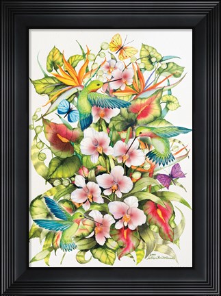 Framed Orchid Splendor with Birds Print