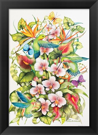 Framed Orchid Splendor with Birds Print