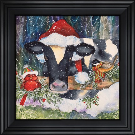 Framed Winter Cow Print