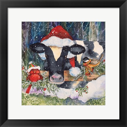 Framed Winter Cow Print