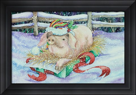 Framed Christmas Pig Print