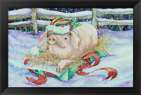 Framed Christmas Pig Print