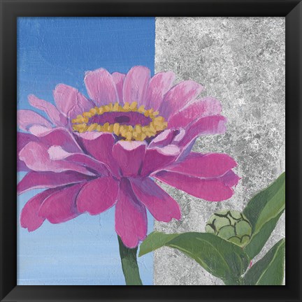 Framed Zinnia Pink and Silver Print
