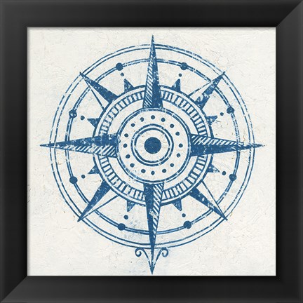 Framed Indigo Gild Compass Rose I Print