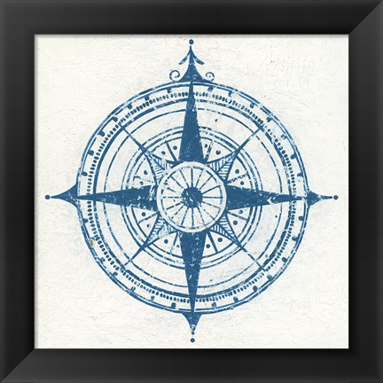 Framed Indigo Gild Compass Rose II Print