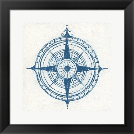 Framed Indigo Gild Compass Rose II Print